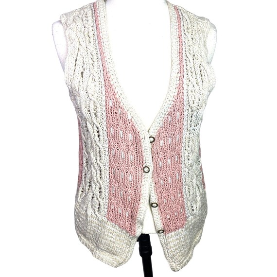 Vintage Gina Peters cotton sweater vest pink crea… - image 1