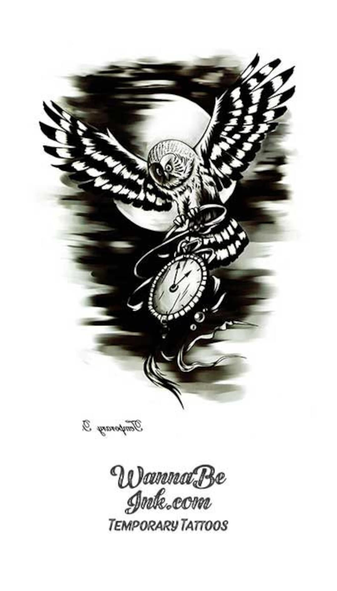 Owl Holding Clock Flying Past Moon Best Temporary Tattoos - Etsy