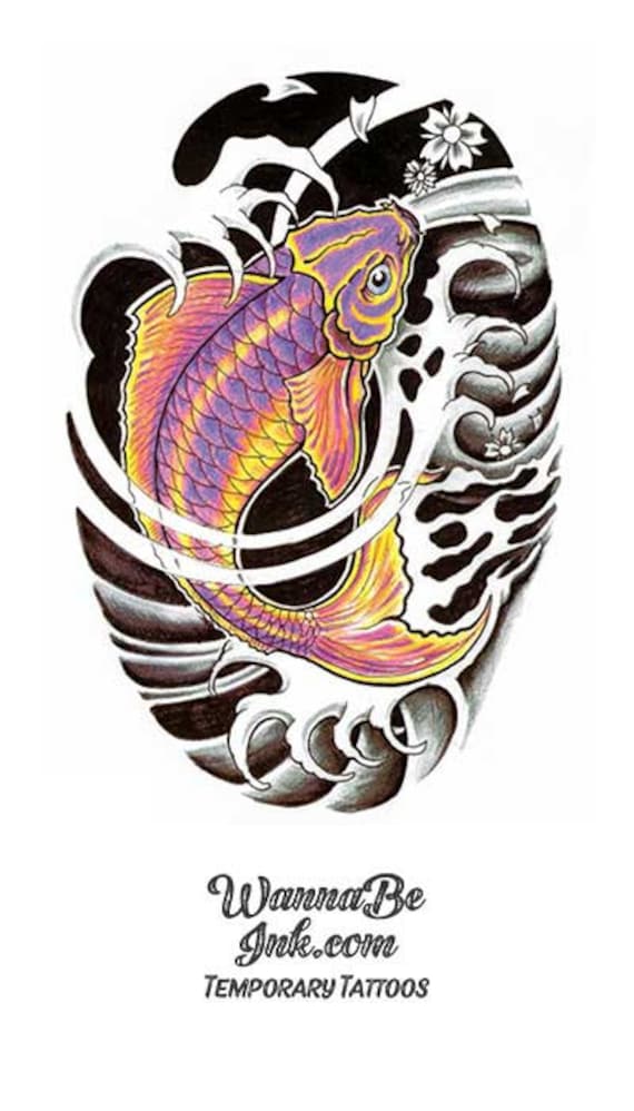 Orange and Blue Koi Fish in Black and White Waves Best - Etsy Canada