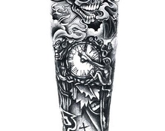 grandfather clock tattoo sleeve