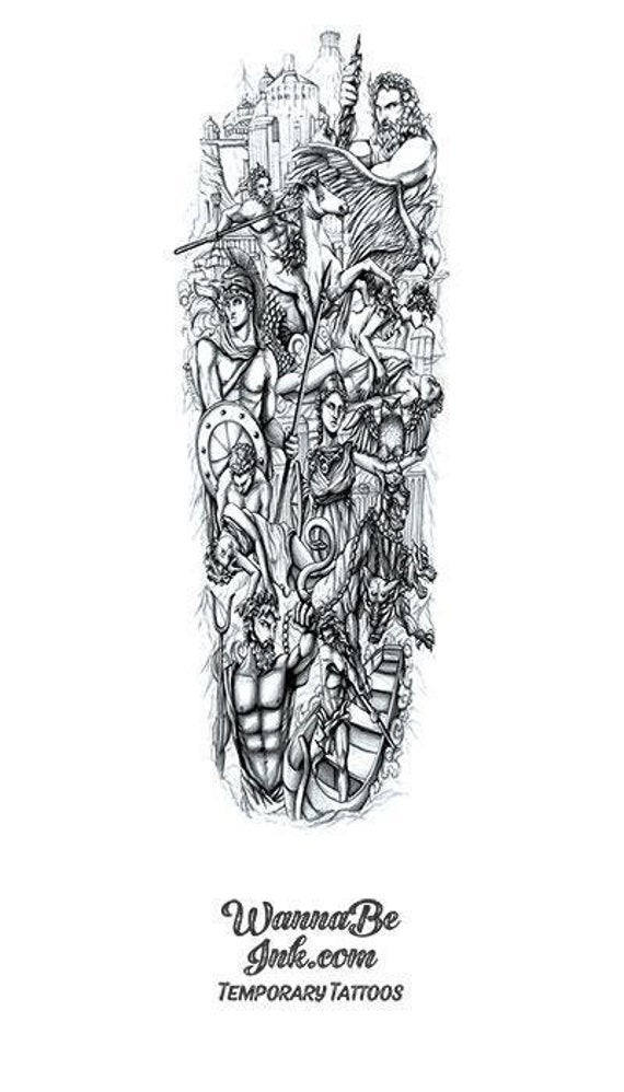 Greek Gods Collage on Mount Olympus Temporary Sleeve Tattoos Etsy