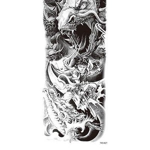Tatuajes temporales de manga con un dragón épico, una princesa guerrera asiática y una lanza
