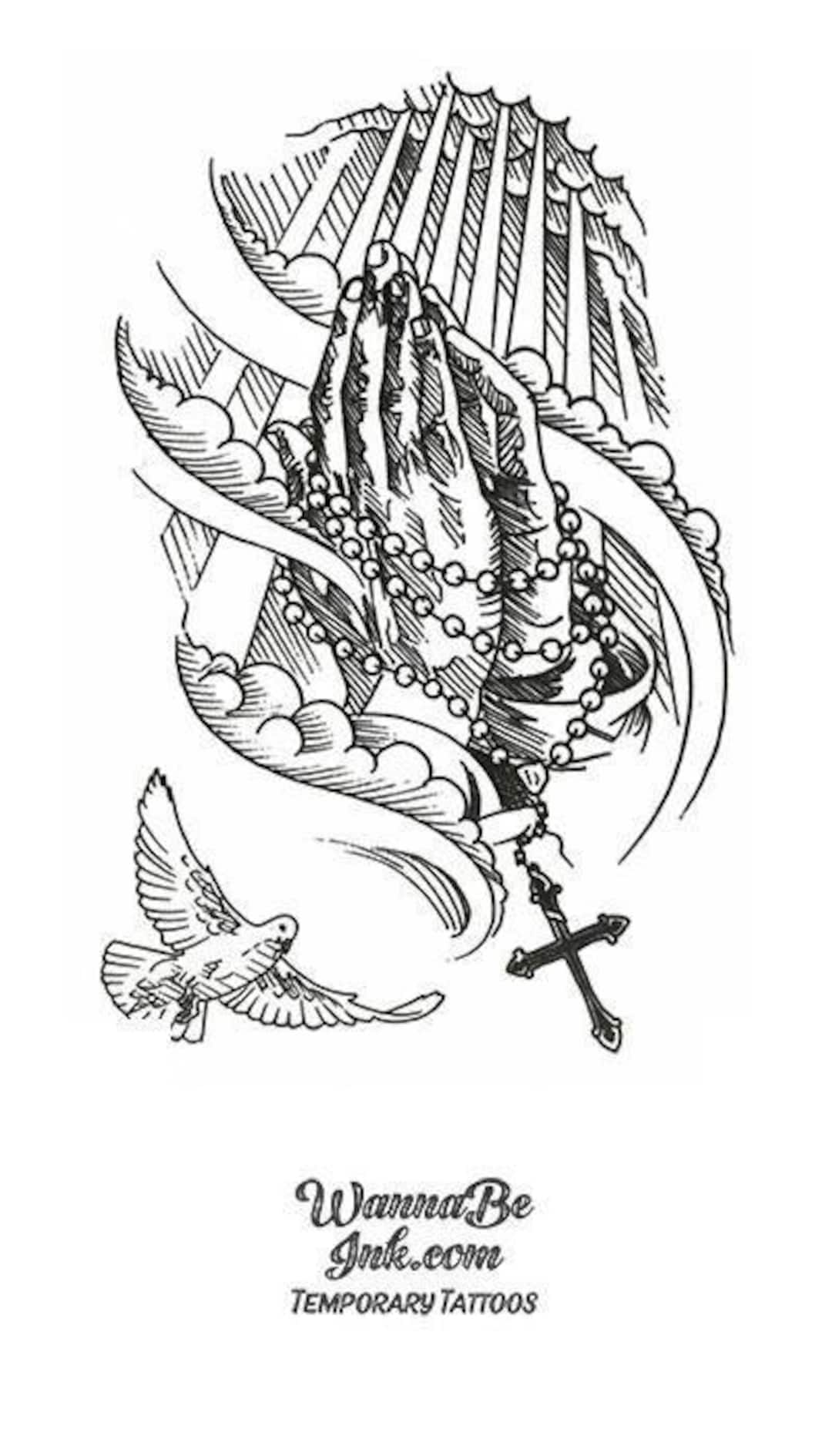 Heaven Shining Down on Praying Hands Dove and Cross Best Temporary