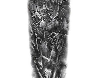 Dante&#39;s Inferno Demon Skull Desert Tortured Soul Temporary Sleeve Tattoos