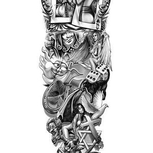 Gambling Playing Cards Horse Shoe Four Leaf Clover Sexy Women Star of David Cross Temporary Sleeve Tattoos