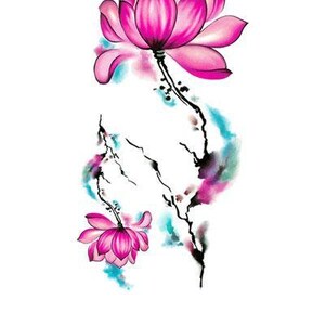 Purple Lotus and Blue Sky Flower Temporary Tattoos
