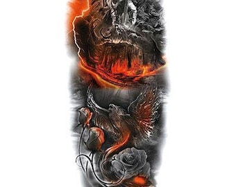 Guardian Angel Phoenix Roses Lava Sky Temporary Sleeve Tattoos