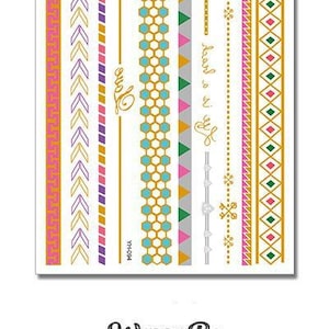 Purple and Pink Geometric Patterns in Narrow Bands Metallic Temporary Tattoos