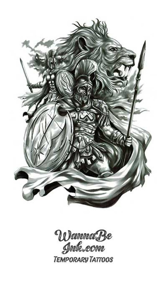 Buy Lion Head Behind Spartan Warrior Best Temporary Tattoos Online in India - Etsy