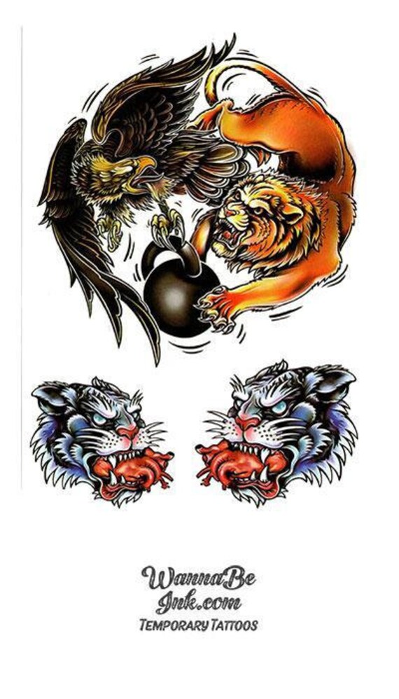 Águila y tigre en Yin Yang Circle Mejores tatuajes temporales - Etsy España