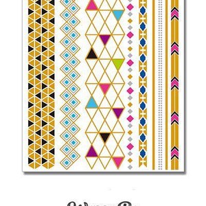 Blue Black Pink Purple Gold Diamond Braid Pattern in Bands Metallic Temporary Tattoos