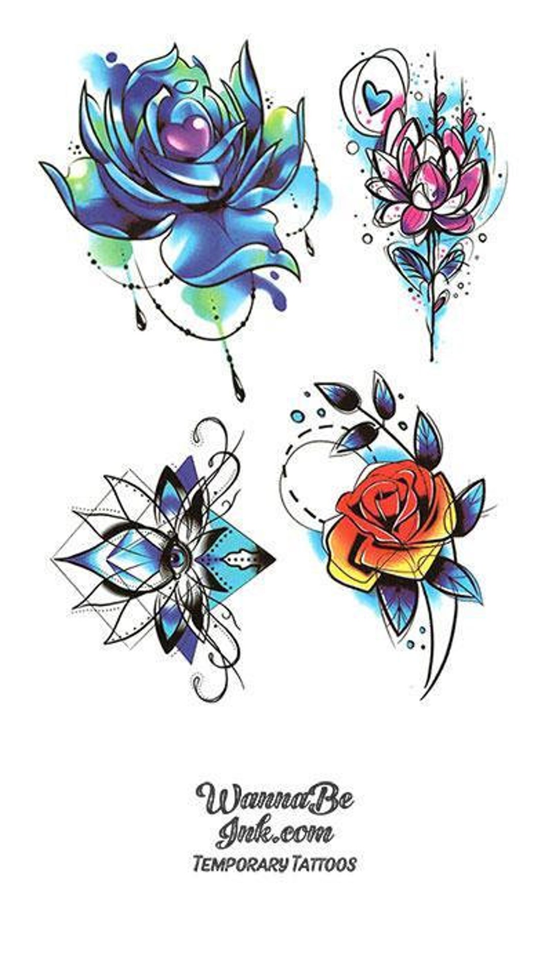 Buy Blue Blossoms and Red Rose Best Temporary Tattoos Online in India  Etsy