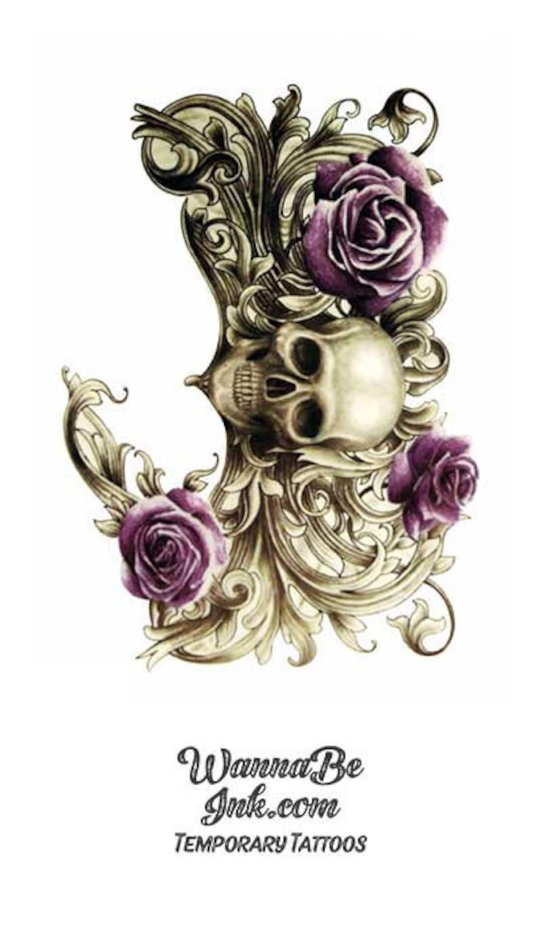 Schedel met paarse rozen Beste tijdelijke tattoos - Etsy België, image size:1080x1890