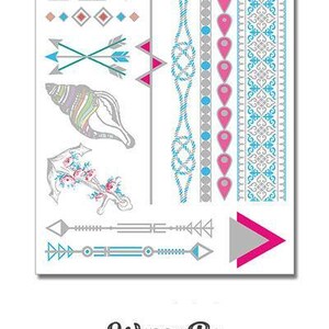 Blue and Pink Sea Shell Anchor and Arrows Metallic Temporary Tattoos