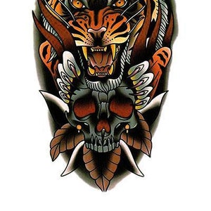 Growling Tiger Black Skull Best Temporary Tattoos