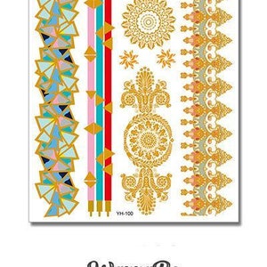 Blue Diamond Shattered Glass and Spear Points Patterns Metallic Temporary Tattoos