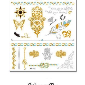 Hamsa Hand Black Sun Feather and Butterfly with Hamsa Hands Metallic Temporary Tattoos