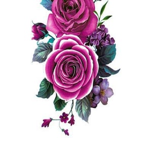 Light and Dark Purple Roses Blossoms Flower Temporary Tattoos