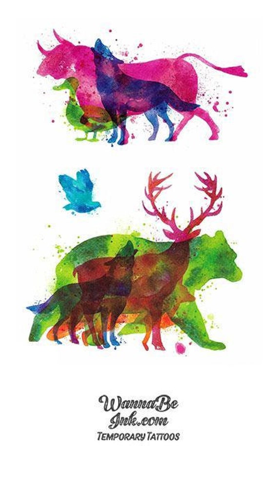 Watercolor Wildlife Best Temporary Tattoos - Etsy Watercolor Wildlife Best Temporary Tattoos - Etsy