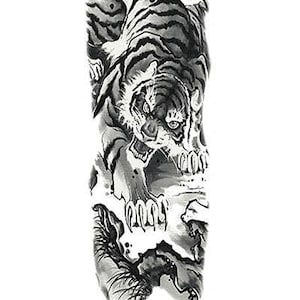 Black And White Asian Tiger Temporary Sleeve Tattoos