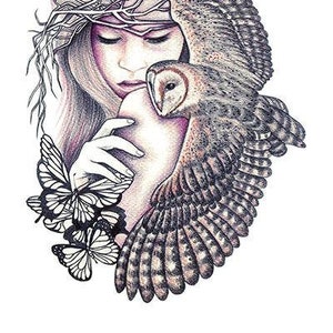 Woman Owl And Butterflies Best Temporary Tattoos