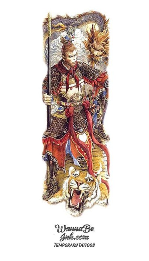 Sun Wukong Monkey King With Tiger Temporary Sleeve Tattoos Etsy Finland Sun Wukong Monkey King With Tiger Temporary Sleeve Tattoos Etsy Finland
