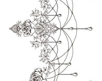 Sketched Rose Chandelier Temporary Tattoo Under Breast