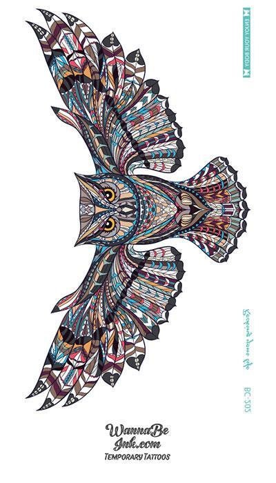 Colorful Owl Spread Wings Temporary Chest Tattoos - Etsy