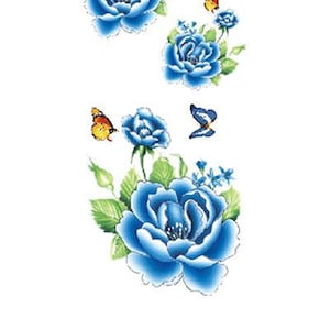 Blue Flowers with Butterflies Flower Temporary Tattoos