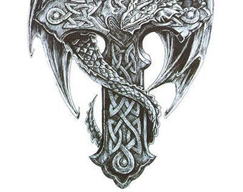 Dragon on Celtic Cross Best Temporary Tattoos - Etsy Sweden Dragon on Celtic Cross Best Temporary Tattoos - Etsy Sweden