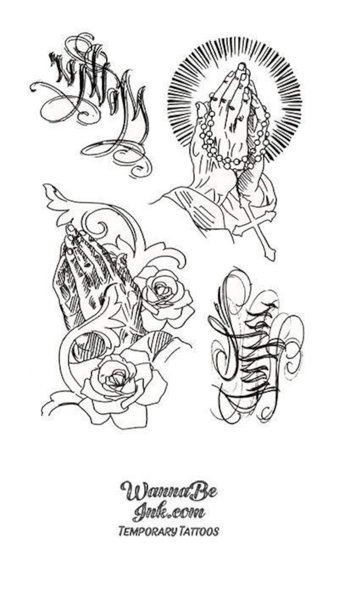 Praying Hands Holding Cross Best Temporary Tattoos - Etsy