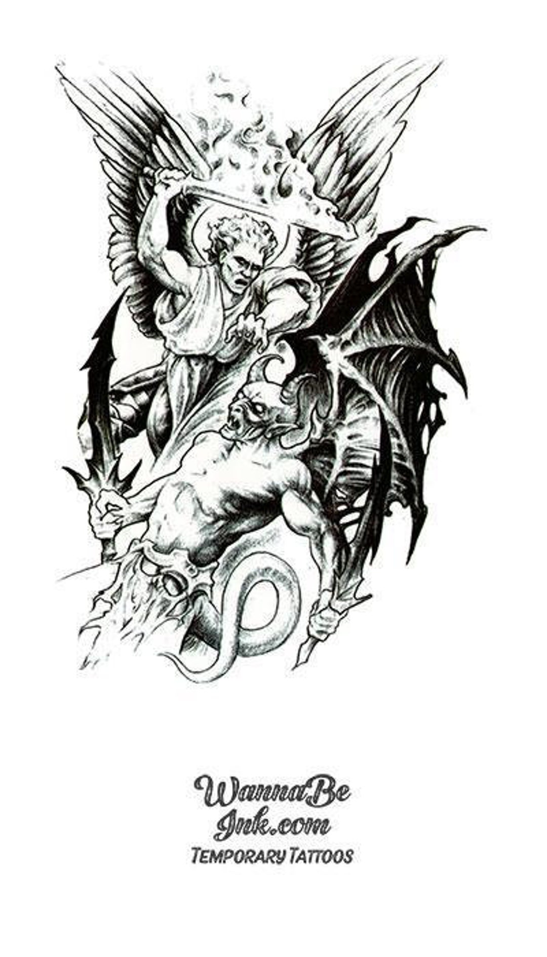 Warrior Angel Fighting Demon Best Temporary Tattoos - Etsy