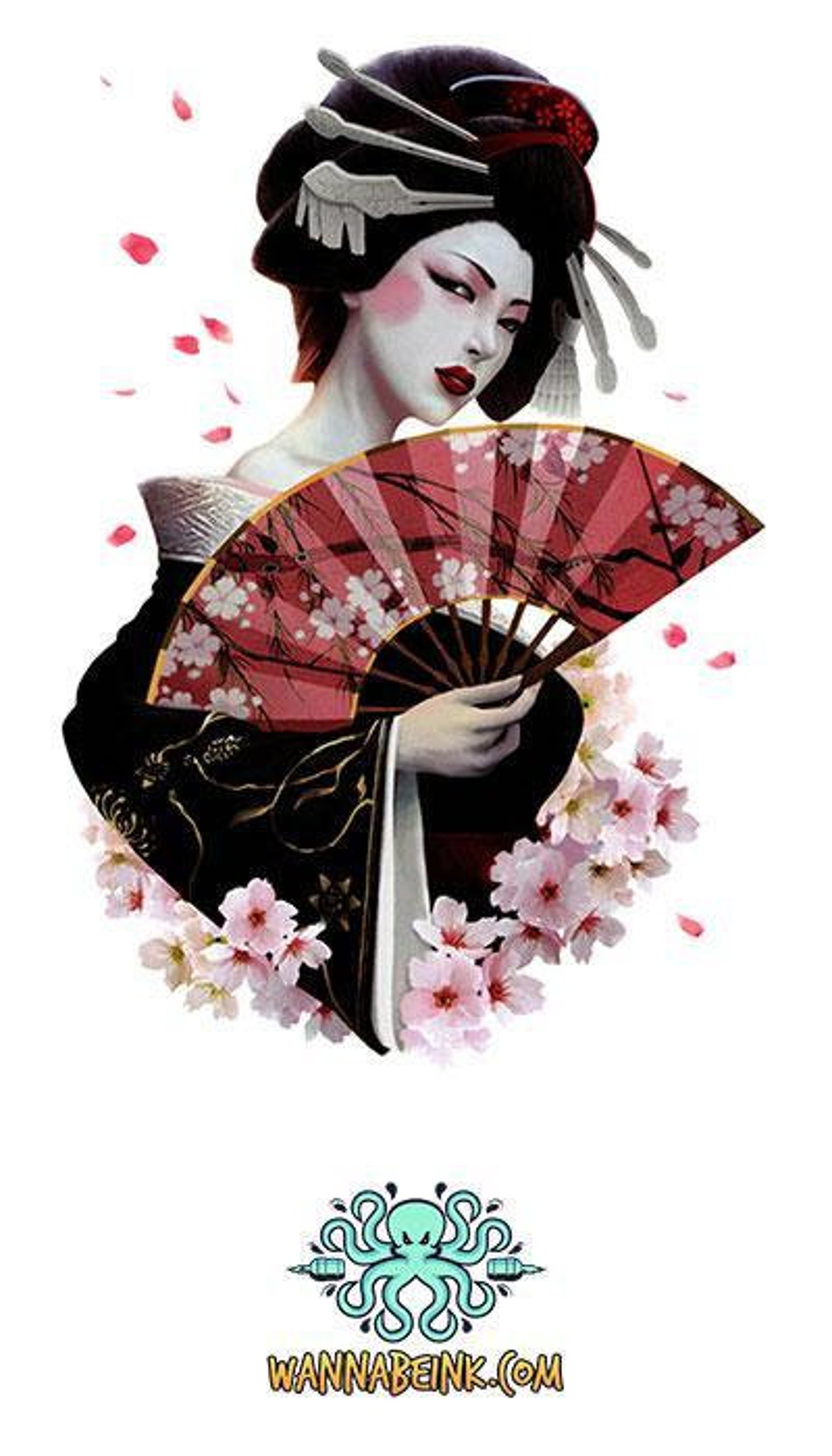 Geisha Frau mit rosa Fächer Best Temporary Tattoos Etsy