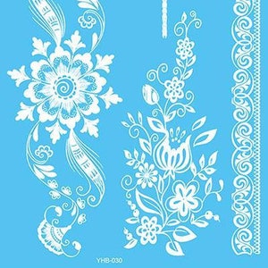 Dragonfly Lotus Intricate Pattern Henna Style White Temporary Tattoo Sheet