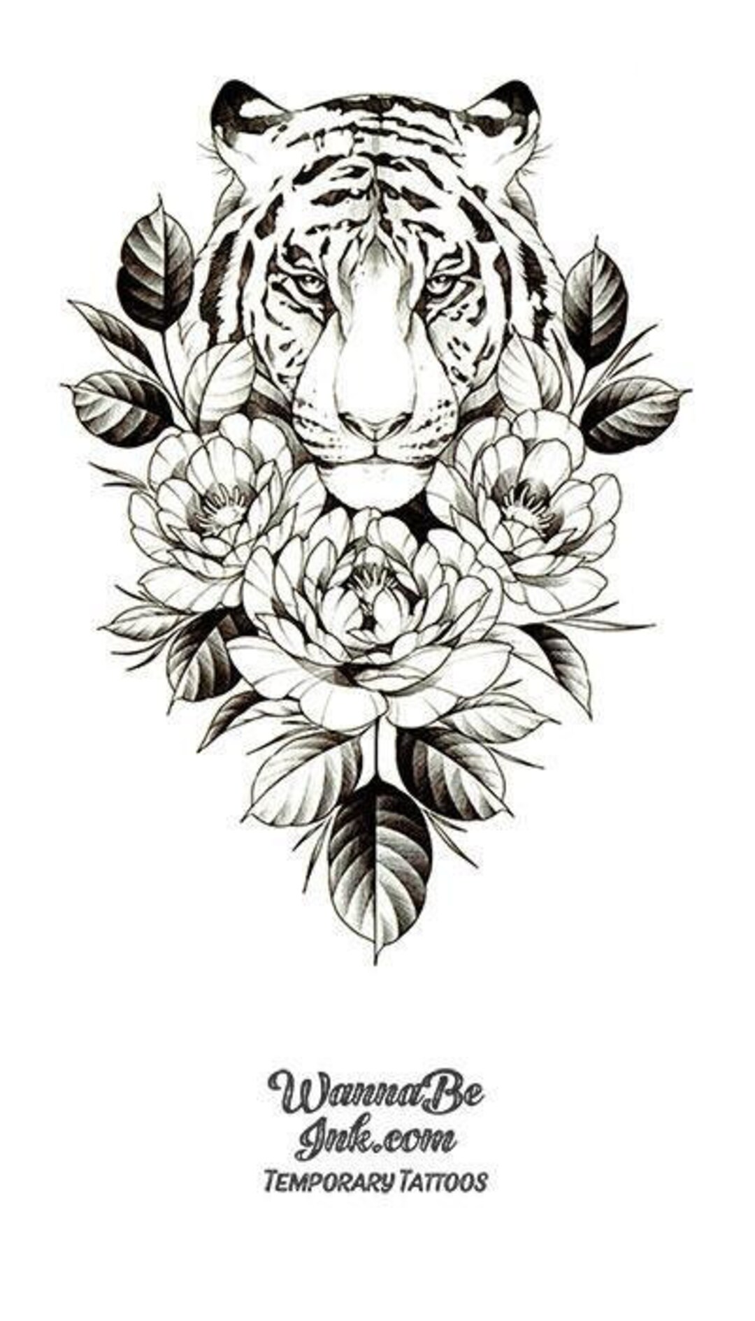 Dessin Tatouage Tete De Tigre Tigre émergeant des fleurs Meilleurs tatouages temporaires - Etsy France