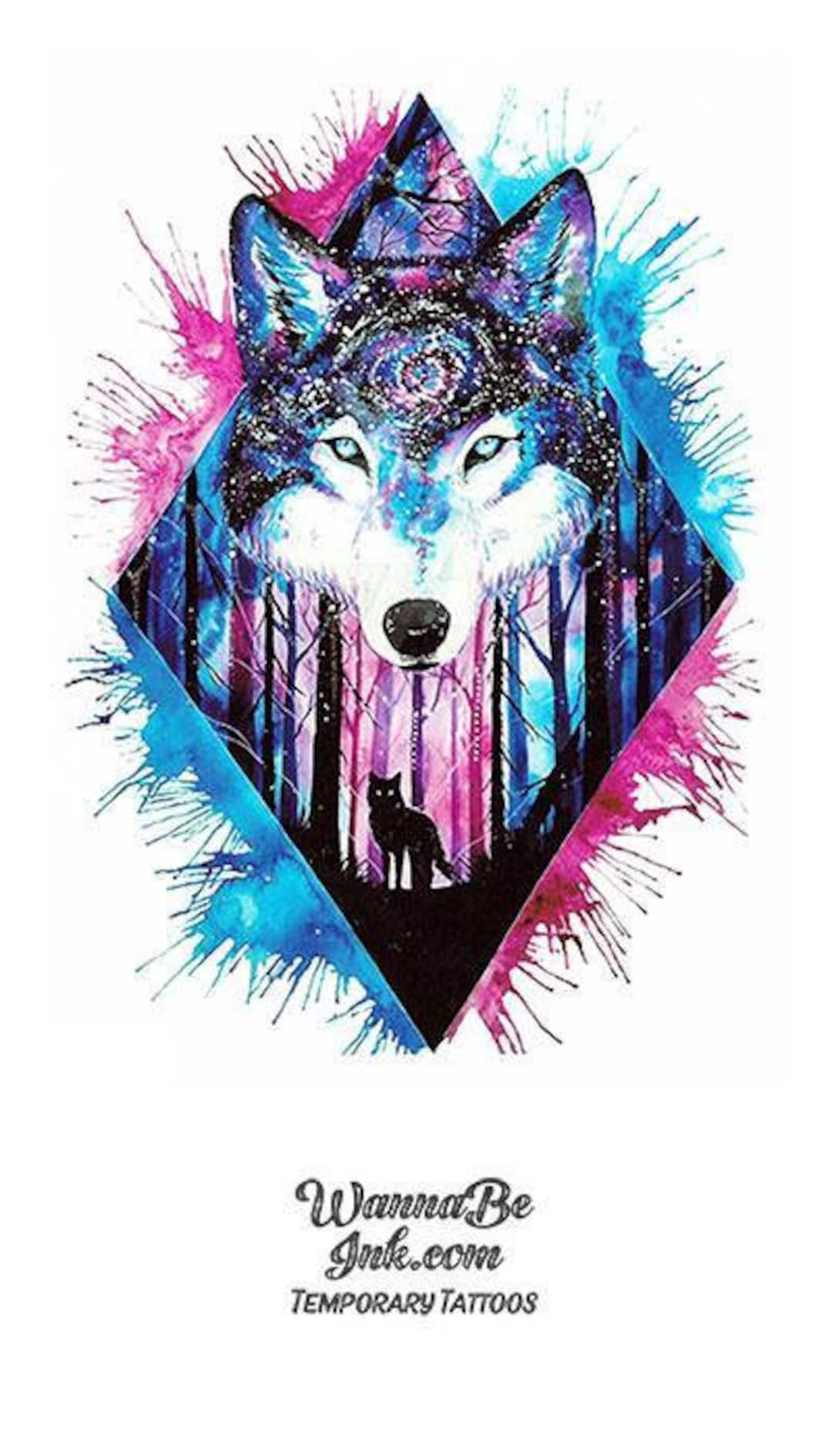 Timber Wolf in Blue and Pink Forest Diamond Best Temporary - Etsy Finland