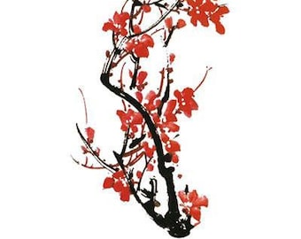 Red Cherry Blossoms Flower Temporary Tattoos