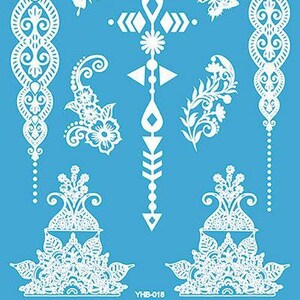 Butterfly Floral and Geometric Pattern Henna Style White Temporary Tattoo Sheet