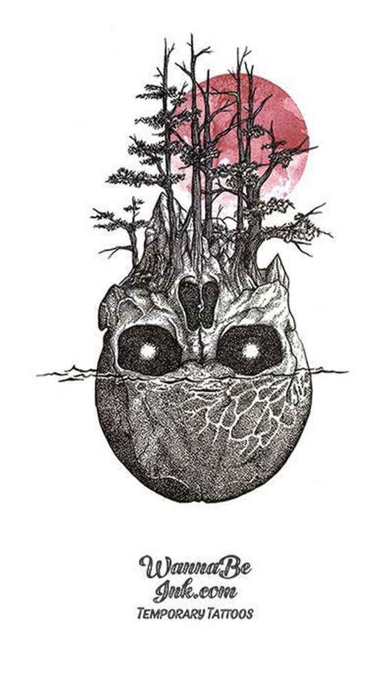 Black and Gray Skull and Tree Tattoo by Oak Adams TattooNOW