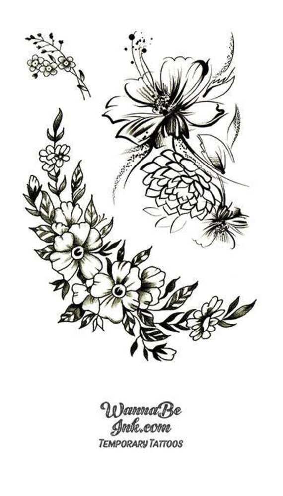 Wildflowers Sketch Best Temporary Tattoos - Etsy