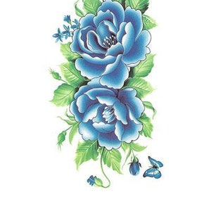 Blue Flower Blooms and Butterflies Flower Temporary Tattoos