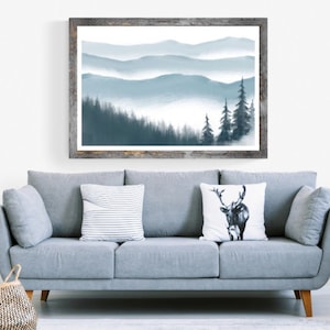 Blue Mountain Vista, wiele rozmiarów, sztuka ścienna, CYFROWE POBIERANIE 300 dpi, sztuka ścienna z malowniczym niebieskim widokiem