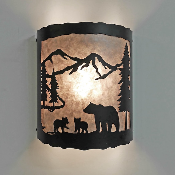 Bear Decor Rustic Bear Silhouette Table Lamp Woodland Night