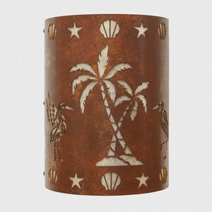 Nautical and Coastal style wall light for indoor and outdoor use featuring our cranes and palm tree design.