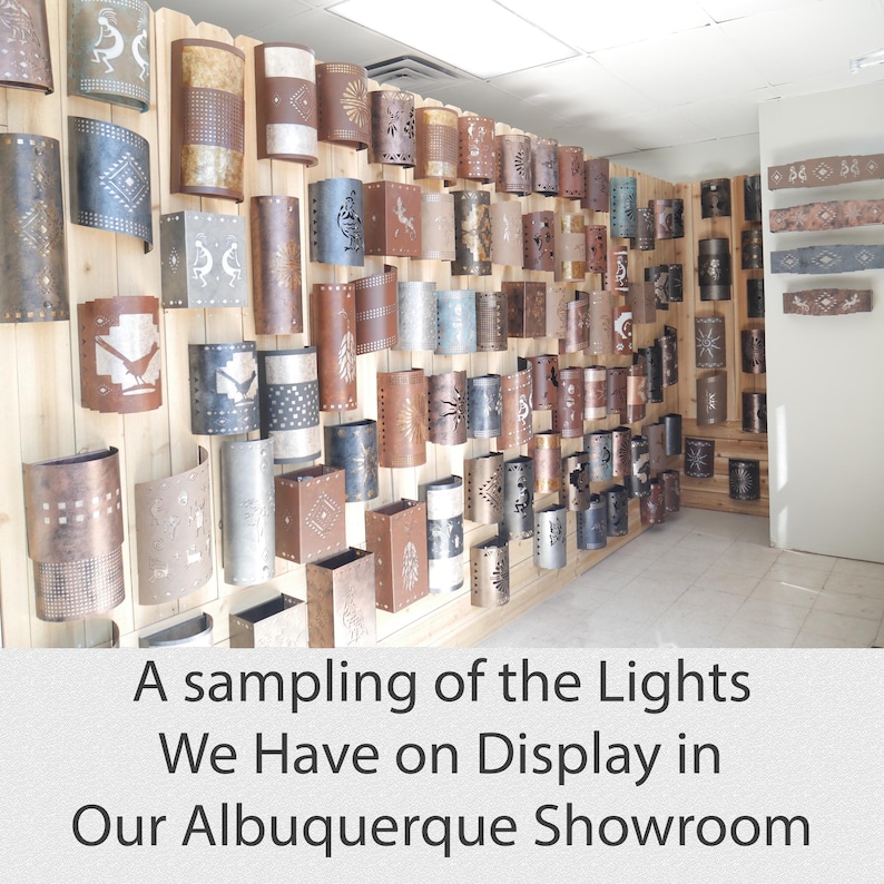 A small sampling of the Southwestern, western, rustic and nautical light fixtures we make and have on display in our Albuquerqe, NM showroom