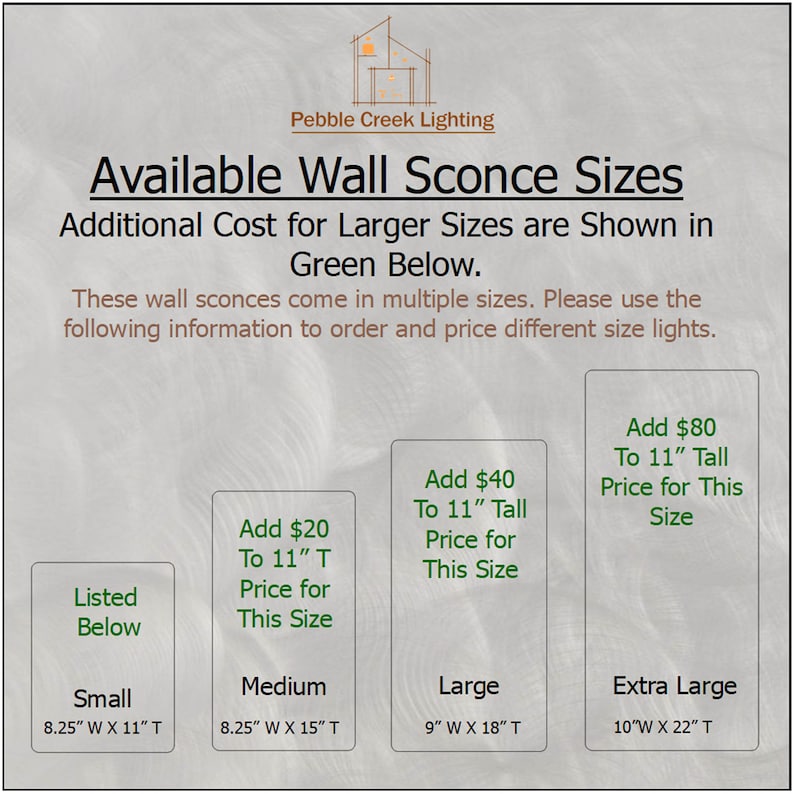 This diagram for our southwestern lighting shows the different available sizes and shapes.