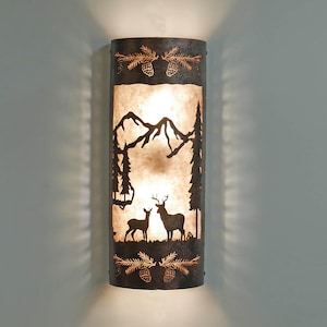 WL101G Rustic and Cabin Style Indoor Wall Light with Doe and Fawn Design- Made In USA- Rustic & Cabin Lighting,  Deer Lighting