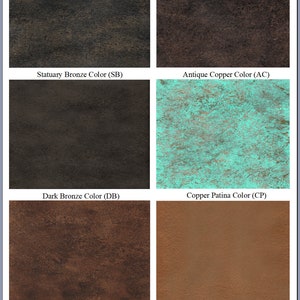 Here are 6 of the most popular colors. We have an additional 6 colors on our pebble creek lighting website that can be special ordered on Etsy using the information from the website.
