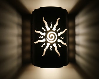 Southwestern Style Wall Light fixture with Sun Design- Made In USA- Southwestern Lighting and Decor, Santa Fe Style, Ceramic Wall Lighting