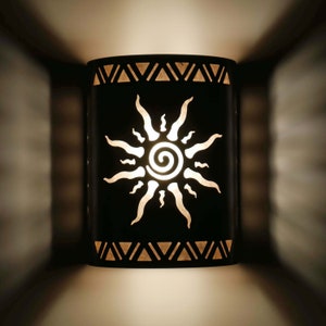 Southwestern Style Indoor/Outdoor Wall Light with Sun Design- Made In USA- Southwestern Decor, Santa Fe Style, Ceramic Wall Lighting,